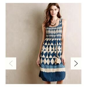 Maeve Anthropologie Women Sz 6 Castalia Dress Smocked Fit Flare Boho Tassle Belt